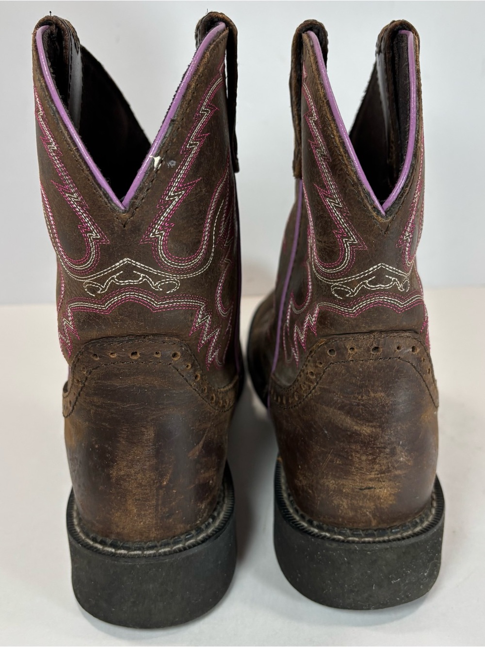Justin Boots Gypsy Womens Leather Western Boots Brown/Pink Square Toe 8.5 B Read - Picture 6 of 9